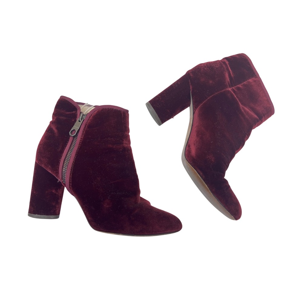 Louise et Cie Zyda Booties Womens 8.5 Burgundy Good Velvet Block Heel Ankle